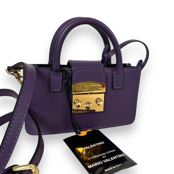 NWT Valentino Crossbody Bag Poppy Bonbonniere Micro Grained Purple Leather Purse - Picture 3 of 16